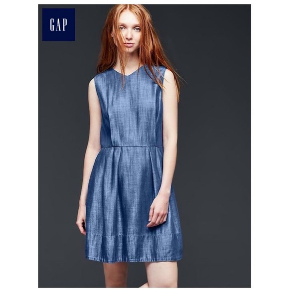 Gap Chambray Sleeveless V-Neck A-Line Denim Dress - Picture 2 of 15